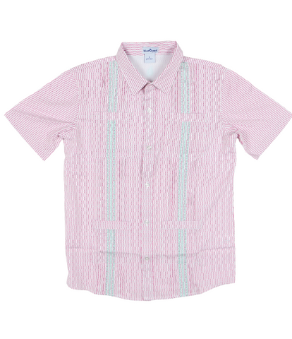 BQ Pink Mint Wave Check Guayabera Shirt