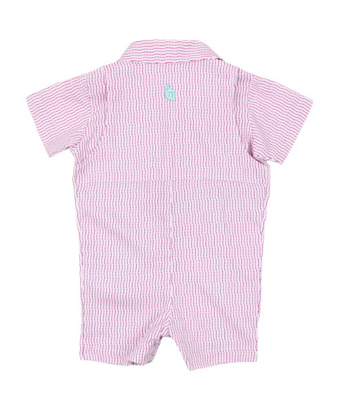 BQ Pink Mint Wave Check Guayabera Romper