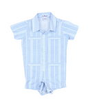 BQ Blue Plaid Linen Guayabera Romper