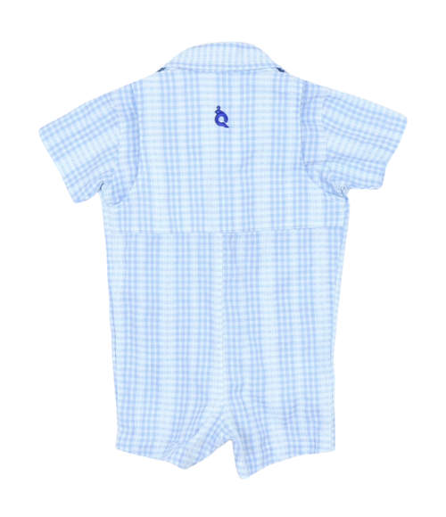 BQ Blue Plaid Linen Guayabera Romper