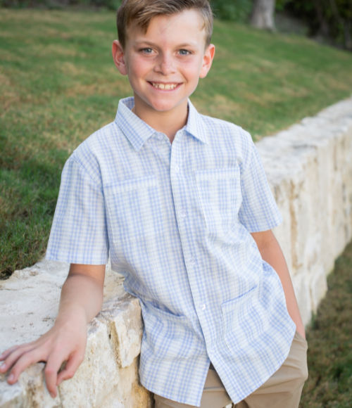 BQ Blue Plaid Linen Guayabera Shirt