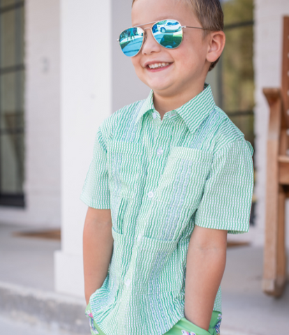 BQ Jade Apple Wave Guayabera Shirt