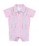 BQ Pink Mint Wave Check Guayabera Romper