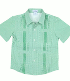 BQ Men's Green Check Guayabera Shirt