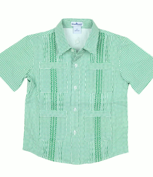BQ Men's Green Check Guayabera Shirt