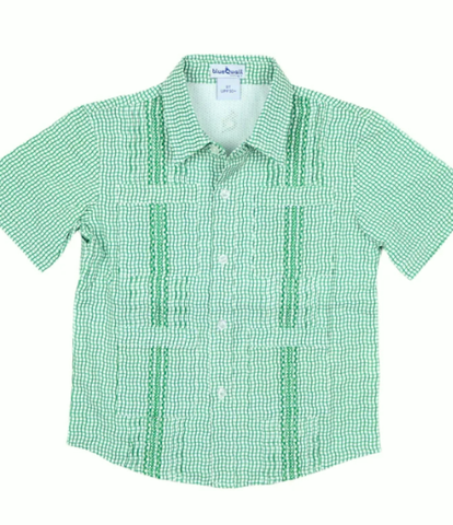 BQ Men's Green Check Guayabera Shirt