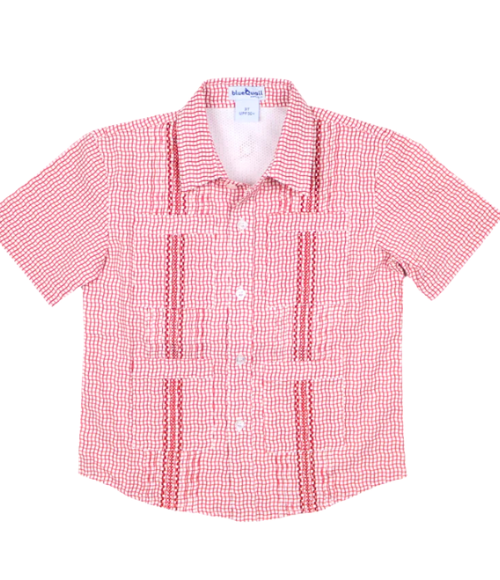 BQ Boys Red Check Guayabera Shirt