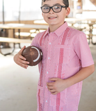 BQ Boys Red Check Guayabera Shirt