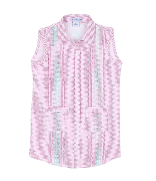 BQ Guayabera Dress in Pink Mint Wave Check