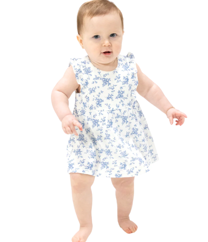 Blue Vines Floral Bodysuit Dress