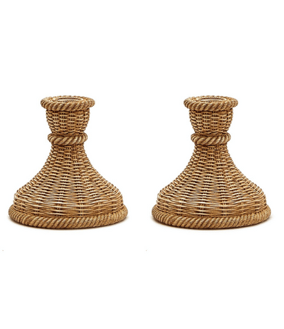 Basket Weave Pattern Candlesticks, Set of 2