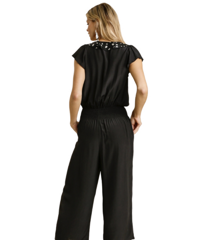 Black Jumpsuit with Dotted Ruffle Trim, Small