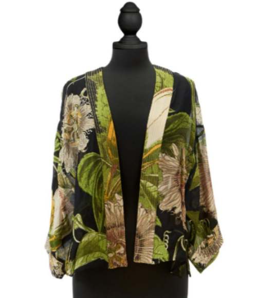 Black Passion Flower Short Kimono