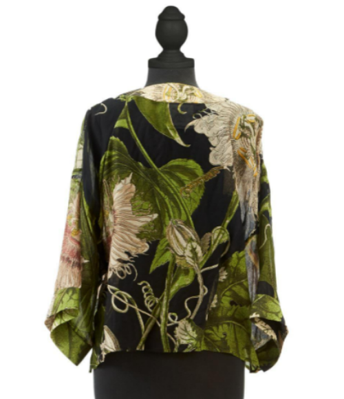 Black Passion Flower Short Kimono