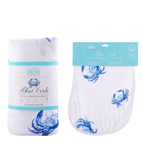 Blue Crab Burp Cloth, Bib & Swaddle