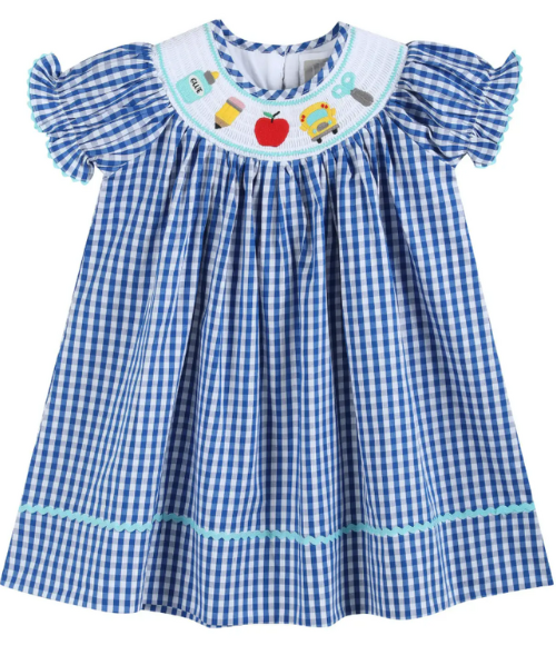 Blue Gingham Smocked School Dress