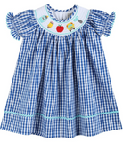 Blue Gingham Smocked School Dress