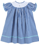Blue Gingham Smocked School Dress