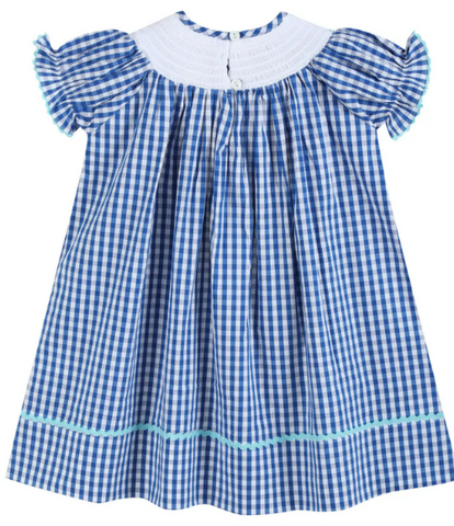 Blue Gingham Smocked School Dress