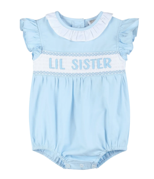 Blue Lil Sister Smocked Bubble