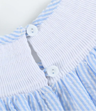 Blue Seersucker Bow Smocked Flutter Romper