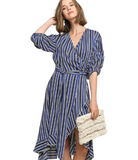 Nautical Striped Wrap Dress - Multiple Colors