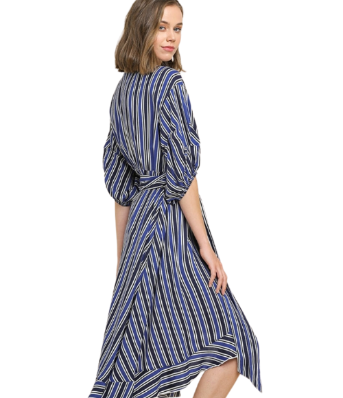 Nautical Striped Wrap Dress - Multiple Colors