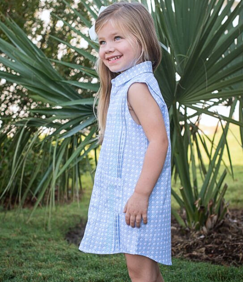BQ Guayabera Dress in Blue Cane Lattice