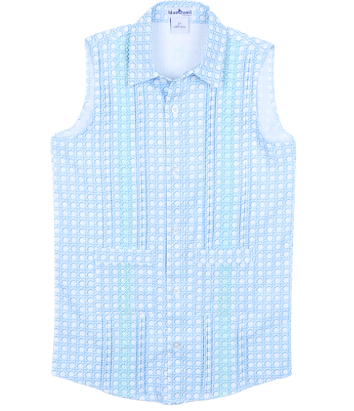 BQ Guayabera Dress in Blue Cane Lattice