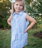 BQ Guayabera Dress in Blue Cane Lattice