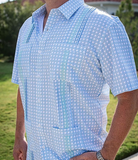 BQ Blue Cane Lattice Men's Guayabera Shirt