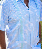 BQ Blue Cane Lattice Men's Guayabera Shirt