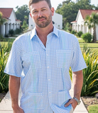 BQ Blue Cane Lattice Men's Guayabera Shirt