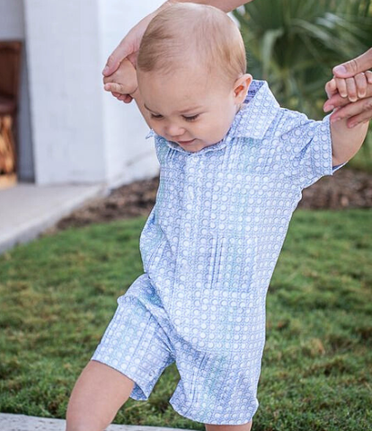 BQ Blue Cane Lattice Guayabera Romper