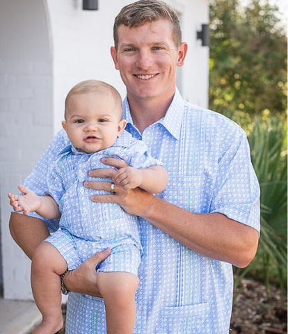 BQ Blue Cane Lattice Guayabera Romper
