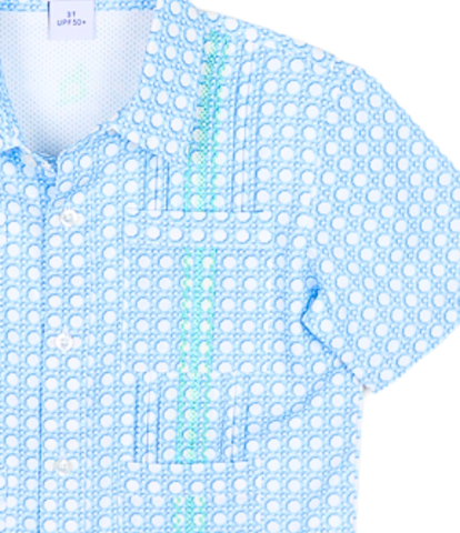 BQ Blue Cane Lattice Guayabera Shirt