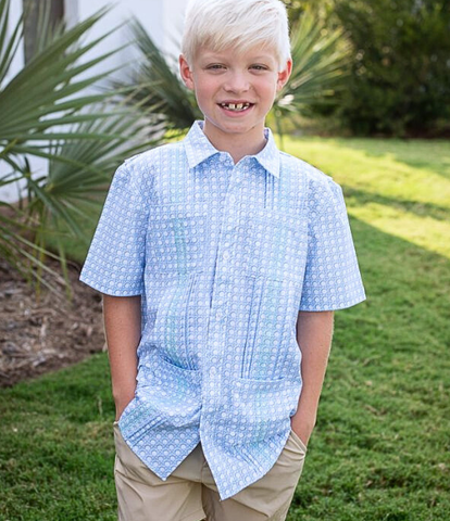 BQ Blue Cane Lattice Guayabera Shirt