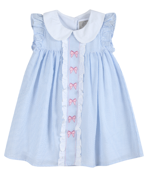 Blue & Pink Seersucker Bow Dress