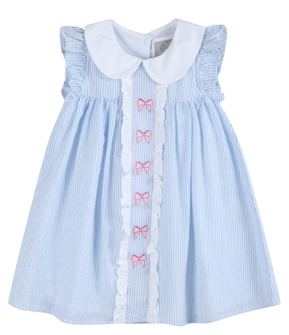 Blue & Pink Seersucker Bow Dress