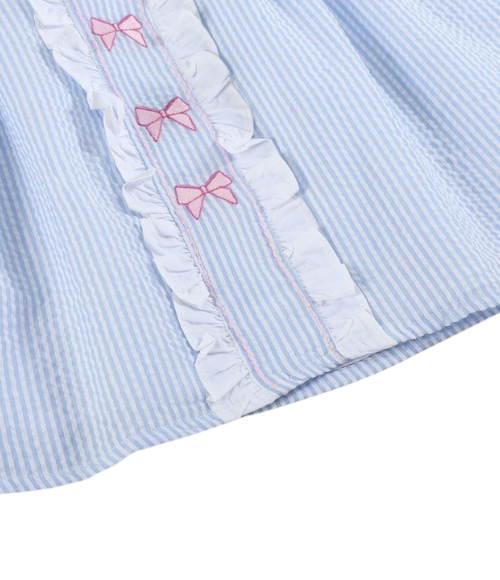 Blue & Pink Seersucker Bow Dress