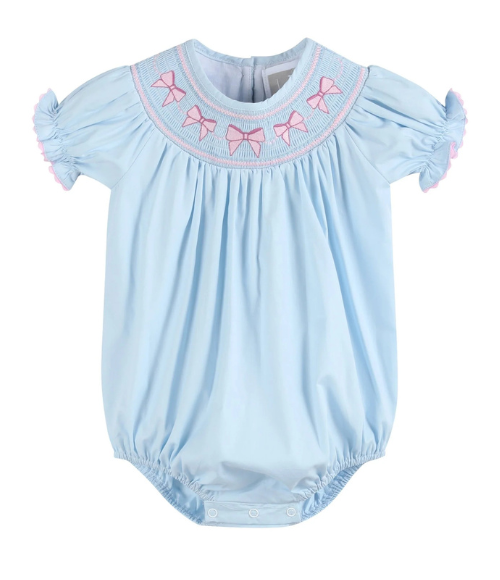 Blue & Pink Bow Smocked Bubble