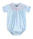 Blue & Pink Bow Smocked Bubble
