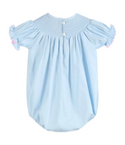 Blue & Pink Bow Smocked Bubble