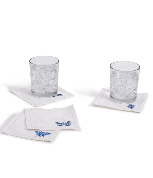 Blue & White Embroidered Cocktail Napkins