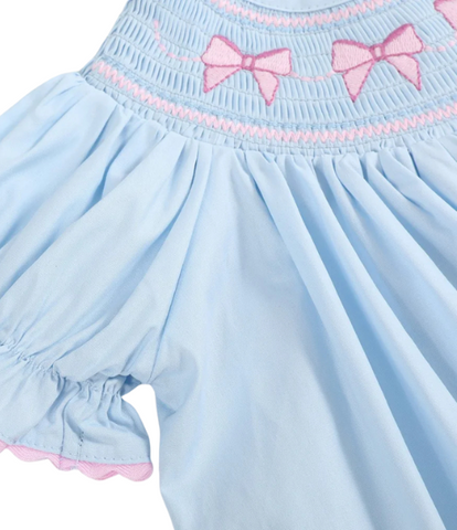 Blue & Pink Smocked Bishop Dress