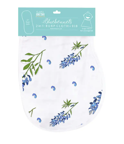 Texas Bluebonnet Burp Cloth, Bib & Swaddle Blanket