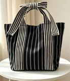 Canvas Striped Bow Handled Tote
