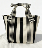 Canvas Striped Bow Handled Tote