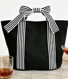 Canvas Striped Bow Handled Tote