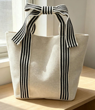 Canvas Striped Bow Handled Tote